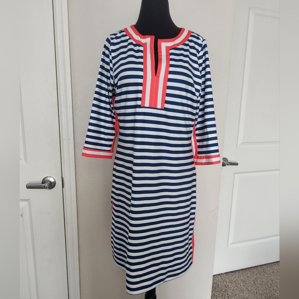 Gretchen Scott Designs Striped Dress in Navy and Coral